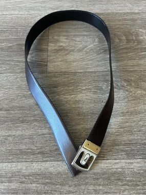 Vintage Christian Dior Brown Leather Logo Buckle Belt 31.5” Cut Short